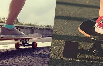 longboarder and skateboarder on a road